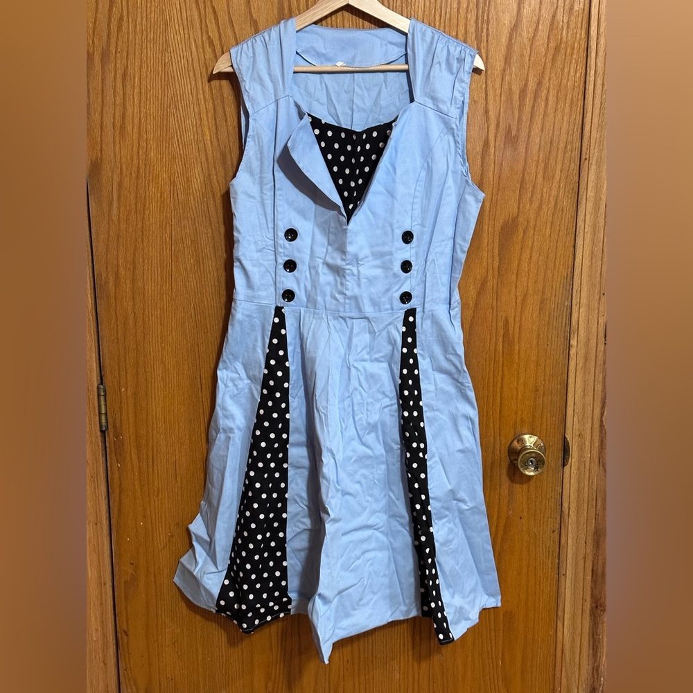 black and white polka dot panels vintage-style cocktail party swing dress retro
